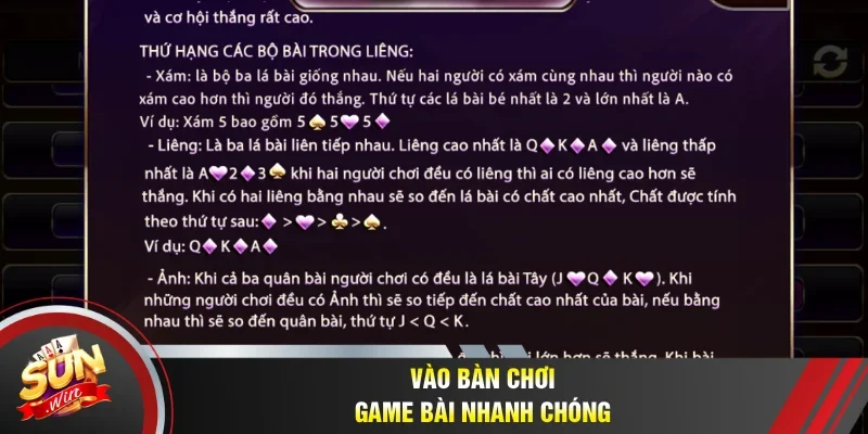 Vào bàn chơi game bài nhanh chóng